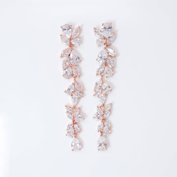 Flower Dangle Crystal/Diamond Earrings, Long Bridal Jewelry, Bridal Earrings, Crystal Bridal Earrings, Statement Earrings Cz